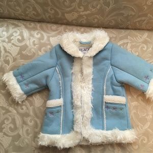 Children's Place NWT Girl's Coat - Blue - Sz 12 Mos. Faux Fur & Suede - …